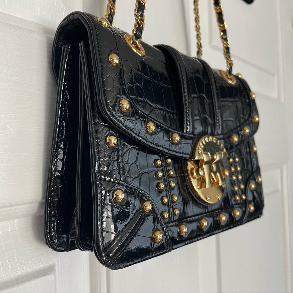 METROCITY Croc Embossed Studded Shoulder Crossbody Bag Black - Picture 4 of 14